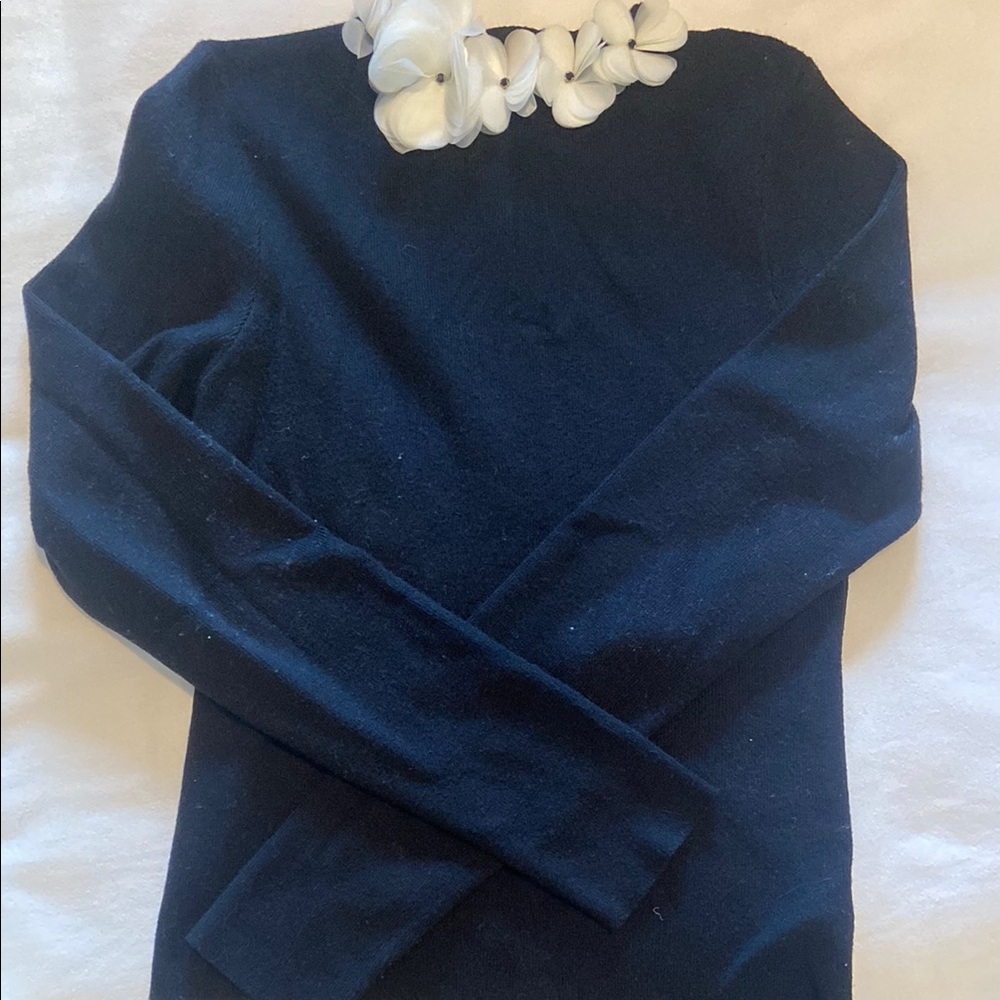 Commense Black Crew Neck Sweater with White Floral Detail